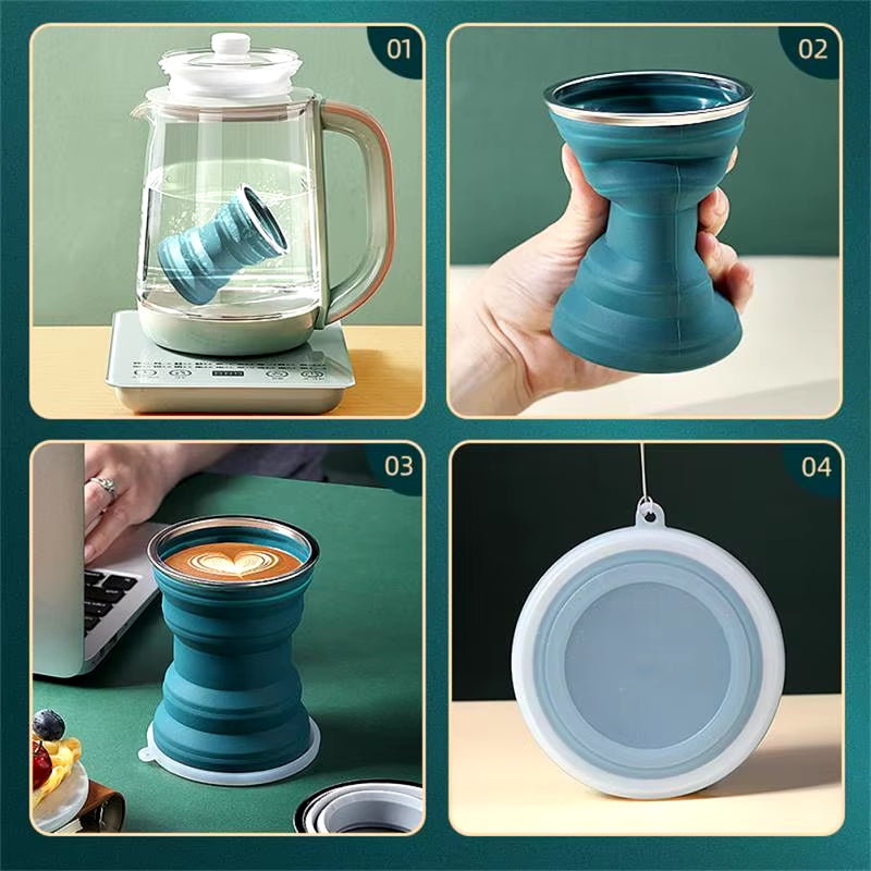 Food Grade Silicone Folding Cups Telescopic Water Bottle Heat Resistant for Travel Portable Mugs Camping Hikingcoffee Handcup