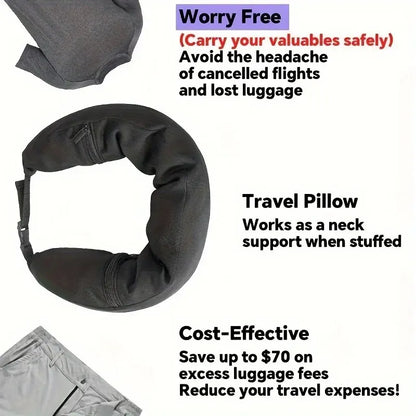 3-in-1 Travel Neck Pillow with Integrated Clothing Storage - Essential for Avoiding Extra Baggage Fees