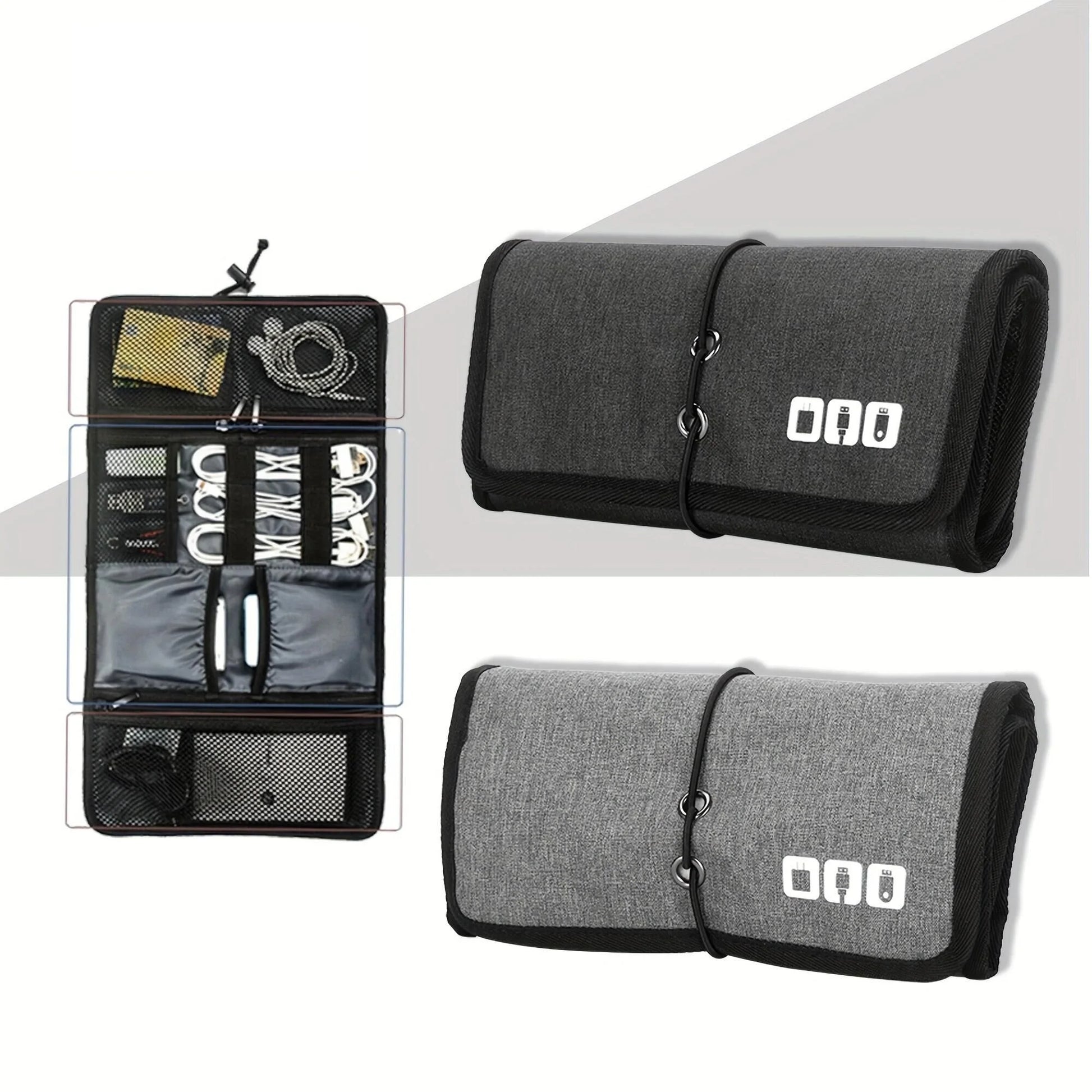Electronic Organizer Cord Pouch, Travel Cable Charger Phone Accessories Bag Organizer Roll up Tech Carrying Case for USB Cables