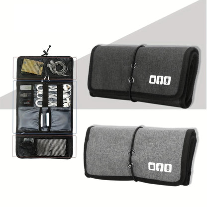 Electronic Organizer Cord Pouch, Travel Cable Charger Phone Accessories Bag Organizer Roll up Tech Carrying Case for USB Cables
